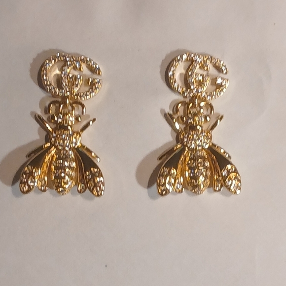 Authentic Vintage Gucci GG Logo Crystal Bee Earrings - Picture 9 of 16